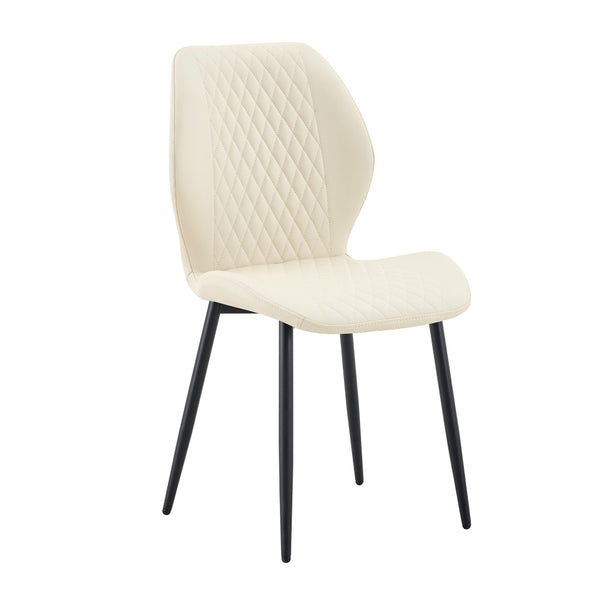 English Elm 4-piece Diamond Quilted Upholstered Dining Chair Set with Sleek Black Metal Legs White+Black W1151P458006