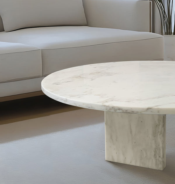 English Elm White Genuine Marble Coffee Table Set – Elegant Round Design For Stylish Living Room & Lounge Decor W1696P262765-GIGA