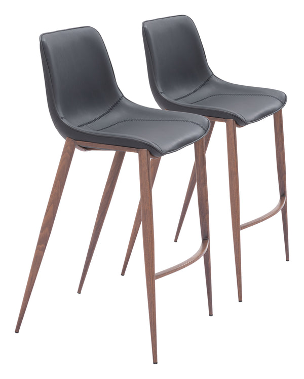 Magnus Barstool - Set of 2 Black & Walnut 109937 Zuo Modern