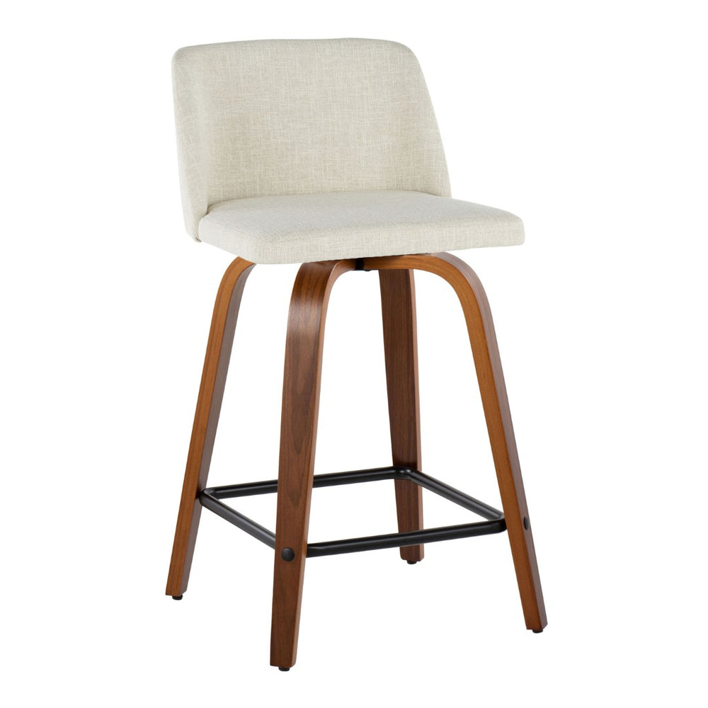 English Elm Toriano Mid-Century Modern Counter Stool Set Of 2 - Cream Upholstered With Walnut Legs & Swivel Design B202S00108-GIGA