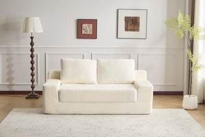 English Elm Loveseat Corduroy Bean Bag Sofa Bed with Memory Foam, Reversible Cushions, Plush Bolsters, No Assembly Required White W3723P346936