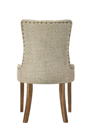 English Elm Yotam Beige Tufted Fabric Side Chair Set of 2 with Salvaged Oak Finish, Nailhead Trim Comfort B2726P264597