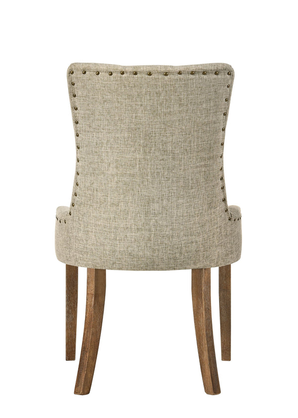 English Elm Yotam Beige Tufted Fabric Side Chair Set of 2 with Salvaged Oak Finish, Nailhead Trim Comfort B2726P264597