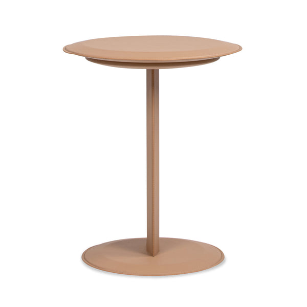 English Elm Jennifer Taylor Home - Mode Saddle Brown 18" Leatherette C-Shape Sofa Side Table — Upholstered, Modern, Easy-Clean Surface B2719P246001