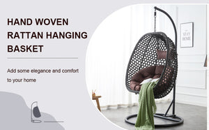 English Elm Egg Swing Chair Freestanding Woven Rattan Basket Seat with Cushion for Patio Bedroom W1512P494633