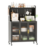 English Elm Carbon Steel Kitchen Storage Cabinets, Microwave Stand, Bakers Racks For Kitchens With Storage, Microwave Cart, Transparent Flap Door Design Kitchen Storage Shelves Free Screws - 4 Tiers Dark Grey