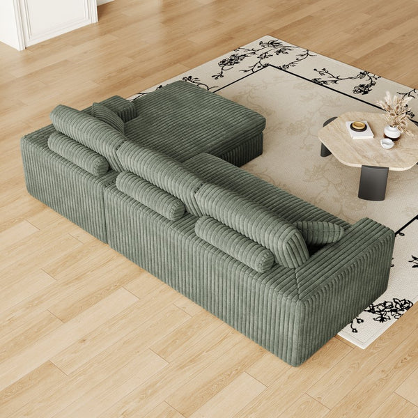 English Elm 114.5'Modern Corduroy Modular sofa with reversible chaise, slow-rebound foam cushions and versatile L-shape seating Green W834S00459
