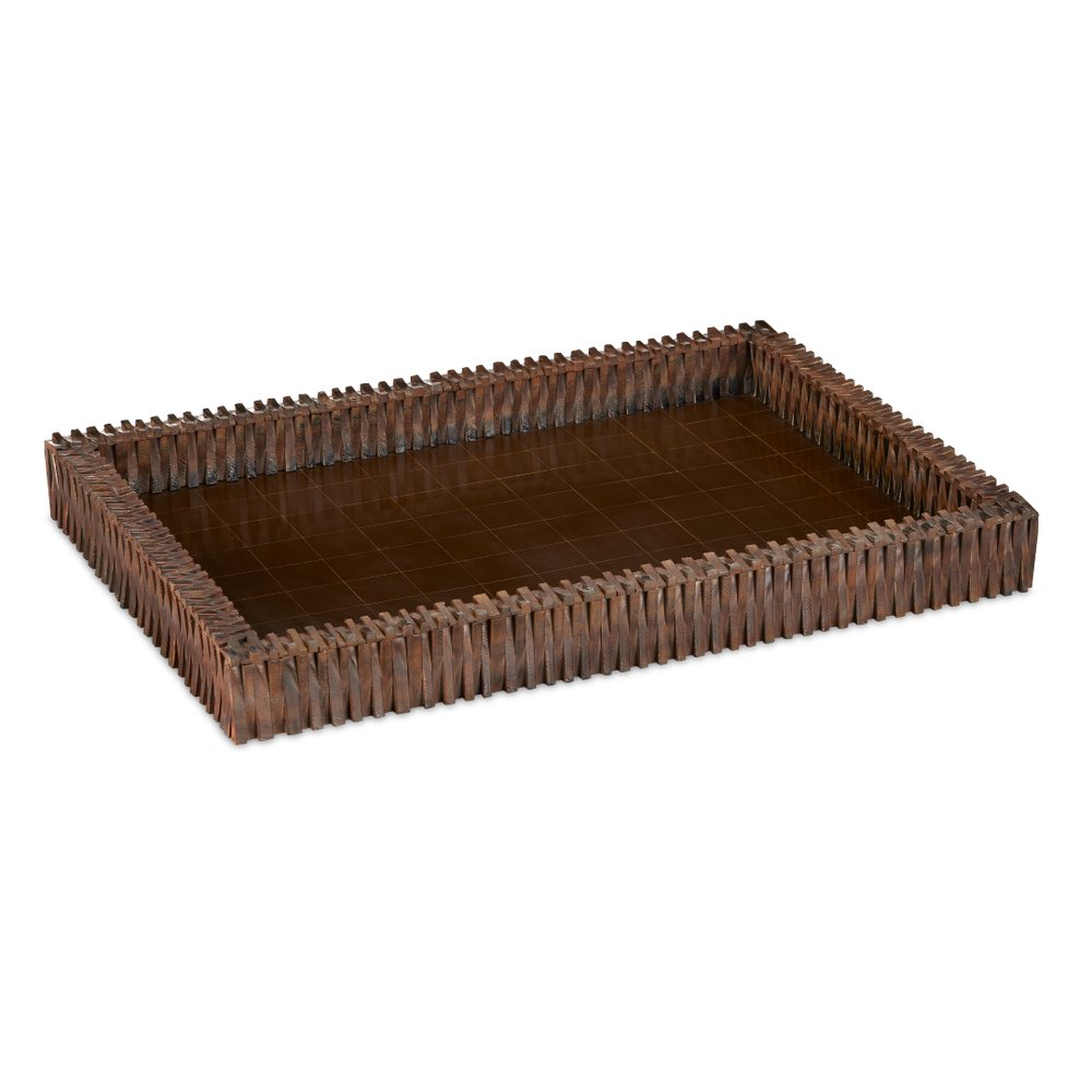 Koa Tray – Handcrafted Burnt Horn & Composite Artisanal Piece with Distressed Faux Coco Finish