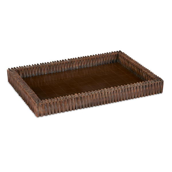 Koa Tray – Handcrafted Burnt Horn & Composite Artisanal Piece with Distressed Faux Coco Finish