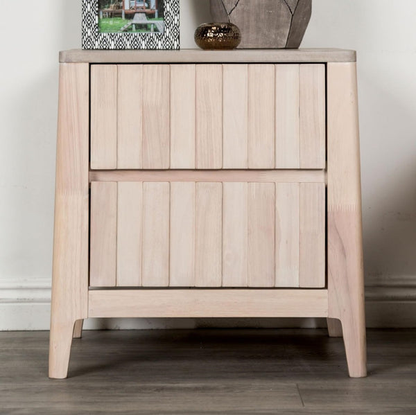 English Elm Mid-century Modern Nightstand Reeded Drawer Fronts Splayed Legs White Wash Bedroom B2741P433345