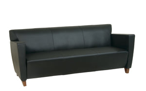 OSP Home Furnishings Black Bonded Leather Club Sofa with Cherry Legs Plush Seating for Modern Living Rooms SL8473