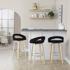 English Elm Fixed-height Swivel Barstools Velvet Seat Bent Wood Legs Chrome Footrest Set of 2 B202S01862