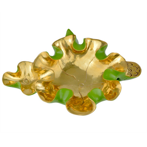 Wrapped Lotus Leaf Decorative Bowl - Exquisite Handcrafted Bronze Vessel, Elegant Green & Gold Design