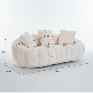 English Elm Floral-shaped Faux Fur Two Seater Sofa Sculptural Petal Design for Cozy Living Rooms Beige W2012P399200
