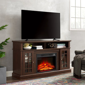English Elm Classic TV Media Stand with 23" Electric Fireplace Insert, 65" TV Support, Ample Storage & Cable Management Espresso W2275S00015