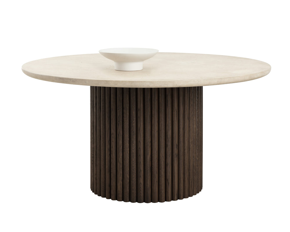 Sunpan Banyan Dining Table - Stunning Cream Marble Top & Fluted Oak Base, Modern Elegance For Your Home Brown Marble 111795