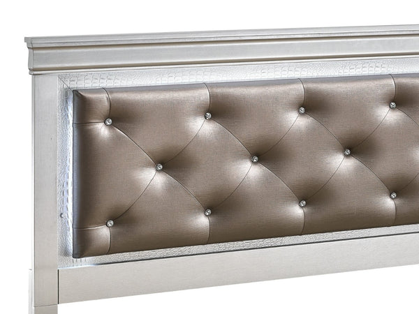 English Elm Lorana King Platform Bed with Led Lighting Tufted Faux Leather Glam Storage Frame Silver B078S00689
