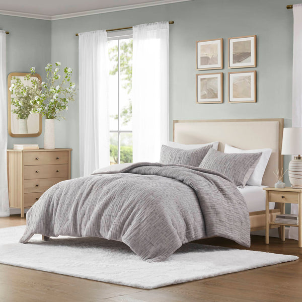 English Elm 3 Modern King/Cal King 3-Piece Bedding Set Charcoal Sateen Weave Comforter & Shams All-Season Cotton Blend B035P309787