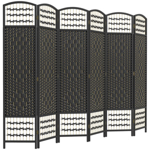English Elm HOMCOM 6-Panel Folding Room Divider with Woven Bamboo & Paper Rope Design, 67" Tall Privacy Screen Black W2225P229264
