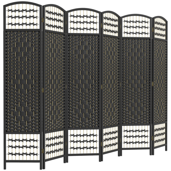 English Elm HOMCOM 6-Panel Folding Room Divider with Woven Bamboo & Paper Rope Design, 67" Tall Privacy Screen Black W2225P229264