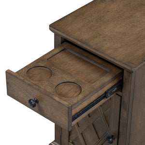 English Elm U-can Acacia Wood End Table with Usb Charging Station Drawer and Cabinet Storage Antique Brown N724P353565D