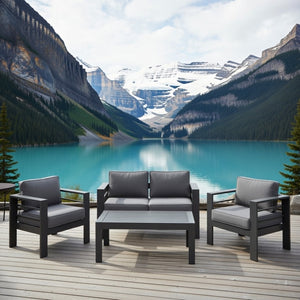 English Elm All-weather 4 Piece Outdoor Conversation Set Iron Frame Olefin Cushions Patio Seating Gray B082S00106