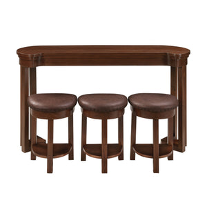 English Elm 4 Piece Bar Table Set with 3 Padded PU Stools, Solid Pine Legs, Oak Veneer Top, Rustic Rivet Accents Cherry W1202P289363