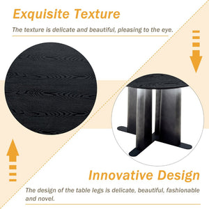 English Elm Round Mdf Dining Table with Gradient Cross Base Compact Modern Seating for Small Spaces Black W3875S00029