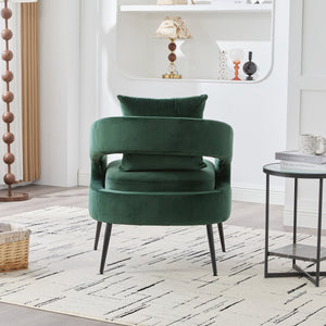 English Elm Modern Upholstered Velvet Open Back Accent Chair with Metal Legs, Cozy Barrel Armchair for Living Room Guestroom Green W3118P312815