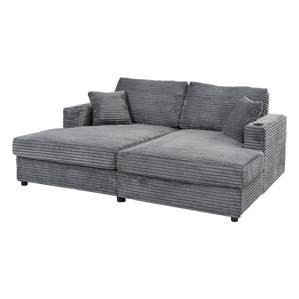 English Elm 86.5" Oversized Loveseat Chaise Lounge Sectional Sofa Bed Corduroy with USB Ports, Cup Holders & Pillows Dark Gray N719P232602R