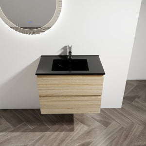 English Elm 30" Wall-Mounted Bathroom Vanity With Black Sink, Soft-Close Drawers, Modern Space-Saving Design W999S00194