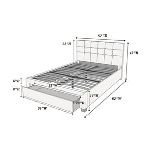 English Elm Modern Grey Polyfiber Full Size Bed Tufted Headboard with Under-Bed Storage Drawer, Simple Assembly B011S02006