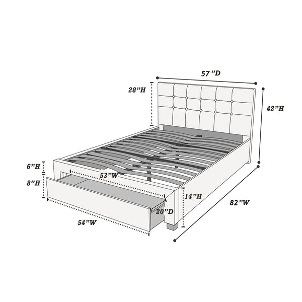 English Elm Modern Grey Polyfiber Full Size Bed Tufted Headboard with Under-Bed Storage Drawer, Simple Assembly B011S02006