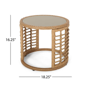 English Elm Christopher Knight Home® - TATIANA Side Table Rattan Accent with Sleek Round Profile, Durable Woven Texture, Compact Design Light Brown 66027.00LBRN