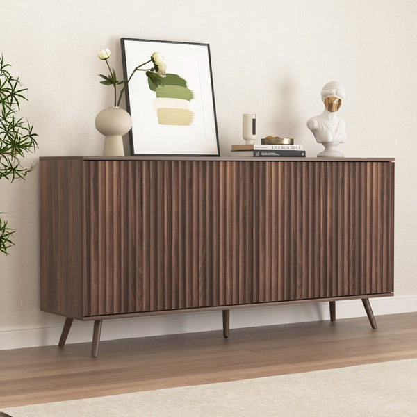 English Elm Sideboard Walnut Credenza with Hexagonal Doors and Adjustable Shelves for Dining Areas W409P327406