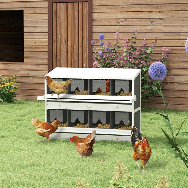 English Elm Pawhut Eight Compartment Fir Wood Roll Out Nesting Box with Perches for Backyard Hens W2225P485578