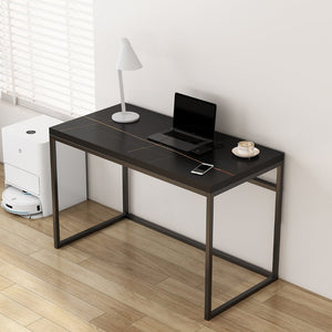 English Elm Home Office Writing Desk with Steel Frame and Scratch Resistant Two Tone Surface Black Marble-Look Sintered Stone W3151P400585