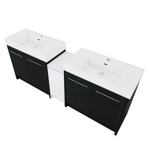 English Elm 84 Inch Freestanding Bathroom Vanity with Integrated Resin Sink, Soft-Close Doors, Shelves & Extra Storage Space Black Chestnut,Glossy White W999S00301