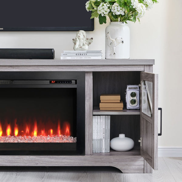 English Elm 75" Gray Wood Tv Stand with 44 Inch Electric Fireplace for Living Rooms W1769S00009