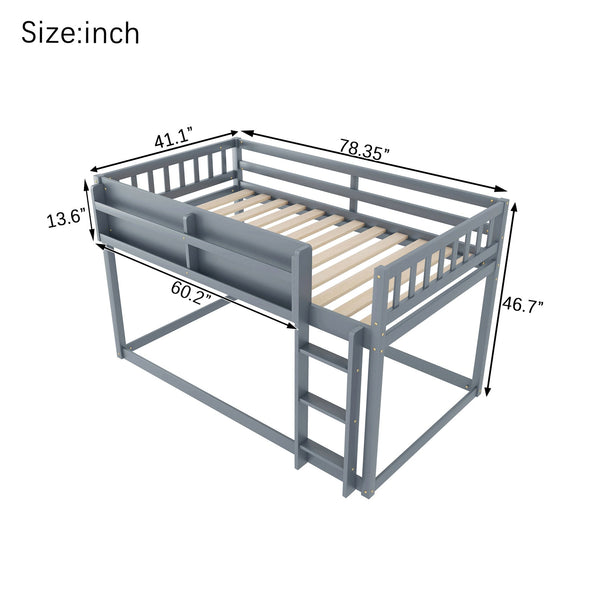 English Elm Low Low Twin Over Twin Bunk Bed with Ladder, Solid Wood Low-Profile Kids Bed Frame, Sturdy Design Grey 81.1 L x 13.58 W x 6.49 H W2593P375494