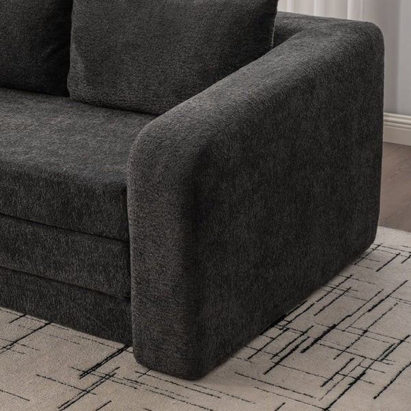 English Elm 71" Chenille Pull Out Sleeper Loveseat Convertible Floor Couch for Dorm or Guest Bedroom Gray W3118P388902