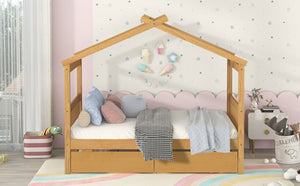English Elm Twin House Bed Solid Pine Kids Cottage Frame with Storage Drawers Imaginative Room N708P309247M