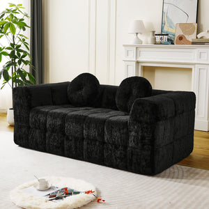 English Elm 66.5-inch Cloud Sofa with Lychee-Textured Plush Polyester, High-Density Foam Comfort & Chic Design Black W834P366233