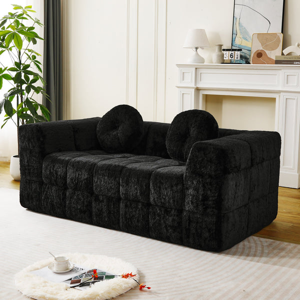 English Elm 66.5-inch Cloud Sofa with Lychee-Textured Plush Polyester, High-Density Foam Comfort & Chic Design Black W834P366233