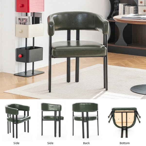 English Elm Modern Barrel Dining Chairs Set of 2 Faux Leather Wraparound Seat Metal Frame Green W3394P444216