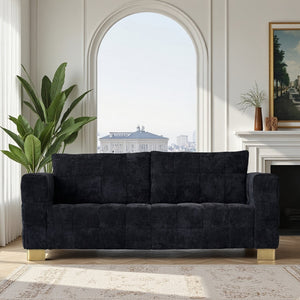 English Elm FX-P54-BK Plush Chenille Sofa with Metallic Legs, Subtle Glamour, Durable Velvet Feel for Living Room Black W576S00169