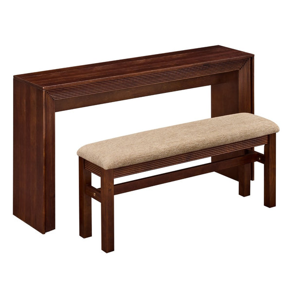 English Elm Fluted Counter Height Dining Set Narrow Bar Console with Upholstered Stool Retro Wood Walnut W1202P330890