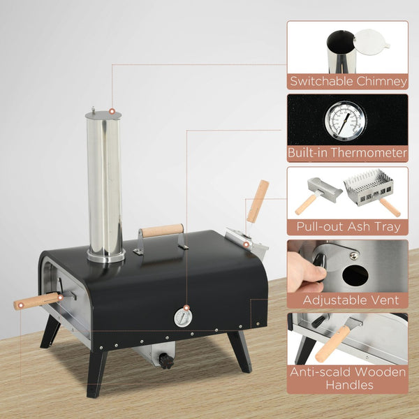 English Elm Outsunny Wood Pellet Pizza Oven Portable Rotating Stone Stainless Backyard Grill W2225P175531
