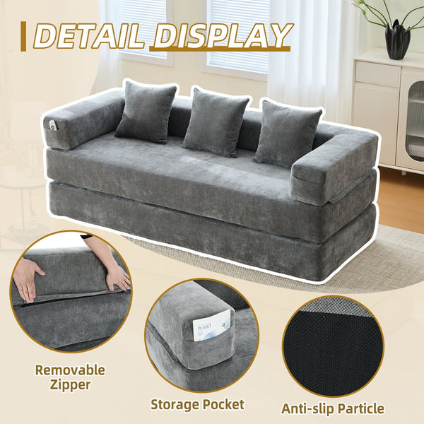 English Elm UNITED Folding Sofa Bed with Removable Cover Zipper, Chenille Memory Foam Sleeper for Small Spaces Gray W1568P293808