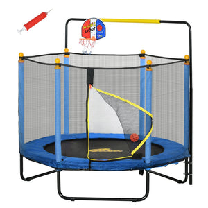 English Elm Qaba Springfree Indoor Kids Trampoline with Basketball Hoop and Safety Net Ages 3 to 10 W2225P229104